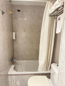 维拉波圣路易酒店的带浴缸、卫生间和淋浴的浴室。