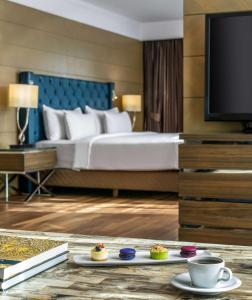 伊斯坦布尔伊斯坦布尔西西里丽笙布鲁酒店的一间酒店客房,配有一张床和一台电视