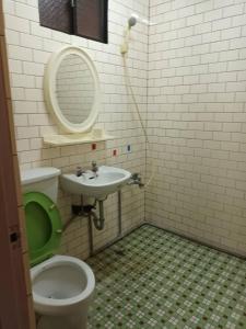 T'ai-ping瑞士民宿的一间带卫生间、水槽和镜子的浴室