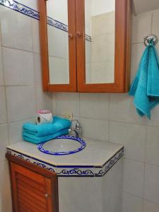 Catia La MarBELLA SUITE frente al Aeropuerto的浴室的柜台设有水槽和镜子