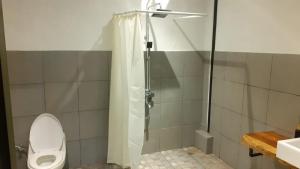 塞姆博伦拉旺Dafano Villa的带淋浴、卫生间和盥洗盆的浴室