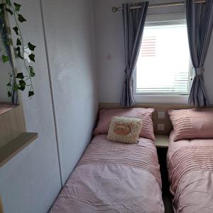 普利斯坦丁CJ & Daisies Holiday Home的小型客房 - 带2张床和窗户