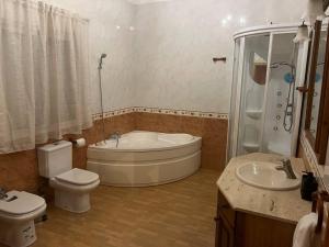 穆尔西亚Villa parque natural的带浴缸、卫生间和盥洗盆的浴室