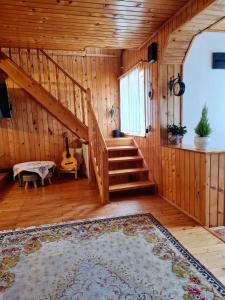 普雷代亚尔Casa RAI的一间设有木制楼梯和地毯的房间
