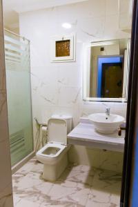 亚历山大Regency Hotel Alexandria的浴室配有卫生间、盥洗盆和淋浴。