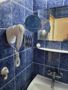 克兰内沃弗洛妮卡酒店的蓝色瓷砖浴室设有吹风机和水槽