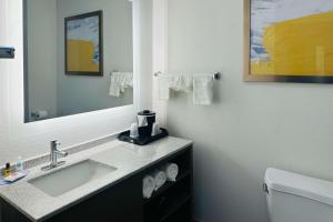 WylieComfort Inn & Suites Wylie的一间带水槽、镜子和卫生间的浴室