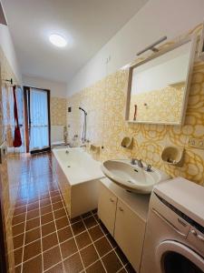 坎波多尔奇诺San Luigi - Rooms & Apartments的一间带水槽和洗衣机的浴室