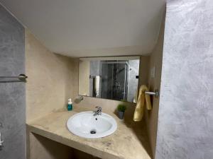 明德卢Tia Nita Apartamentos的一间带水槽和镜子的浴室