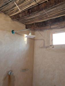 锡瓦Friendo's House & Hot Spring的带淋浴的浴室,天花板上配有灯
