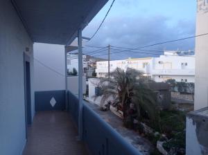 卡拉马基Alexia's Houses的棕榈树和建筑的阳台