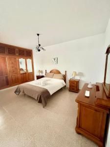 蓬塔穆赫雷斯Casa Los Jameos的一间卧室配有一张床、梳妆台和桌子