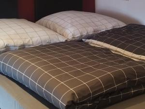 凯沃拉尔Ferienwohnung am Niederrhein的床上有2个枕头