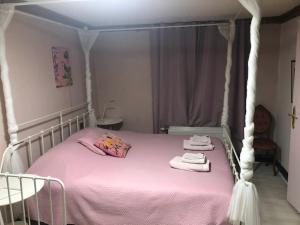 布永Les Lumerettes - Dohan的一间卧室配有一张粉红色的床和天蓬