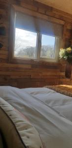 SwafieldLILAC COTTAGE cabin的窗户客房内的一张床位