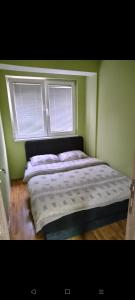 乌日策Apartmani Kristina & Kriss的窗户和床罩的房间里一张床位