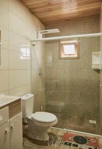 圣若阿金Casa do Guiga的一间带卫生间和淋浴的浴室以及窗户。