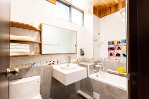 玉里镇安通温泉饭店 的一间带水槽、卫生间和镜子的浴室