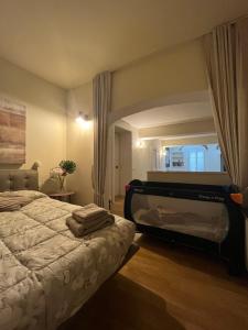 帕尔马Maison del Ducato Cavour 37的一间卧室配有一张床和一面大镜子