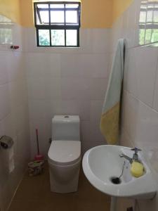 姆托瓦姆布The Hondo Hondo House, Mto wa Mbu的白色的浴室设有卫生间和水槽。