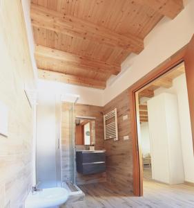 圣阿加塔-博洛涅塞Bull House的带淋浴、卫生间和盥洗盆的浴室