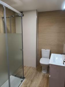 阿尔丹Faro de Aldan的浴室配有卫生间、盥洗盆和淋浴。