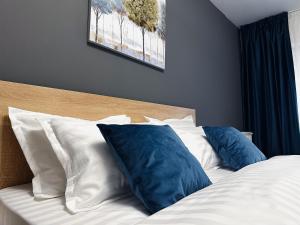 克卢日-纳波卡AD Apartments的床上有2个蓝色枕头