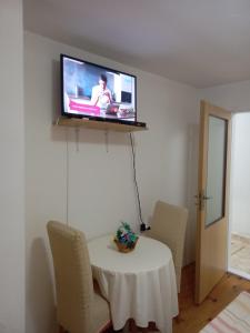 Sobe dujakovic的一间房间,墙上有桌子和电视