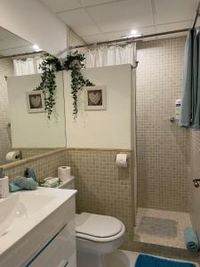 马贝拉Home Away From Home Marbella的浴室配有卫生间、盥洗盆和淋浴。