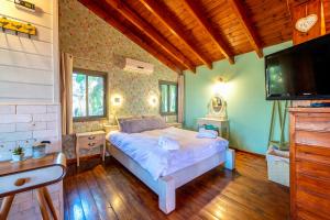 莫沙夫拉莫特加利利海全景酒店的一间卧室配有一张床和一台平面电视
