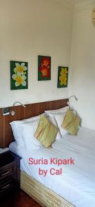 吉隆坡Suria Kipark Damansara 3R2B 950sq ft Apartment的卧室配有一张墙上三幅画作的床