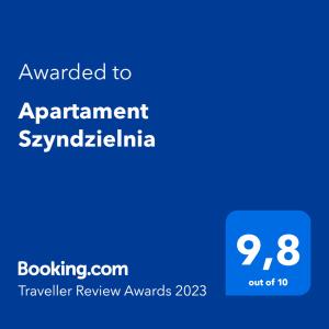 Apartament Szyndzielnia的证书、奖牌、标识或其他文件