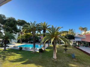 非斯瓦卢比利斯酒店的一个带游泳池和棕榈树的度假村