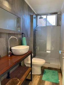 延基韦Linda y cómoda casa individual的一间带水槽、卫生间和淋浴的浴室