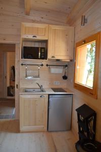 MagneParc de la Belle的小木屋内的厨房配有水槽和微波炉