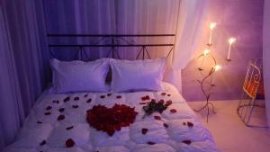 基希讷乌Современная Вилла的一间卧室,床上放着鲜花