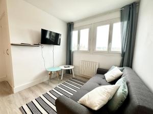 普洛埃默Appartement T3 cosy – Entre bourg et plages的带沙发和电视的客厅