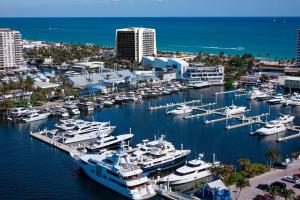 劳德代尔堡Courtyard by Marriott Fort Lauderdale Beach的停靠在港口的一群船