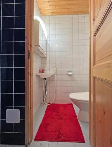 MuurameRiihilampi的一间带水槽和红色地毯的浴室