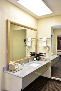 哥伦比亚Rodeway Inn Harbison Area的一间带水槽和大镜子的浴室
