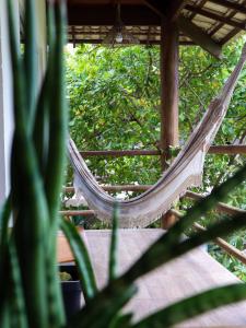 巴拉格兰德Flats Maui的挂在门廊上的吊床,种植植物