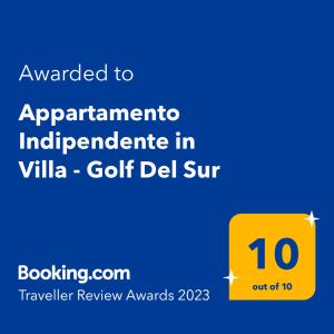 Appartamento Indipendente in Villa - Golf Del Sur的证书、奖牌、标识或其他文件