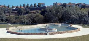 Salvatierra de MiñoCasa Quinta de Teanes的树木繁茂的公园里的一个圆形游泳池