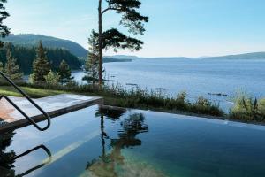 Vallsta欧巴登Spa及度假村的享有湖景的游泳池