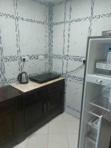 阿吉曼apartment in Ajman for 4 persons near the sea的厨房配有水槽和冰箱