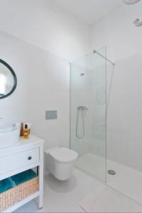 加亚新城Urban Cabin的带淋浴、卫生间和盥洗盆的浴室