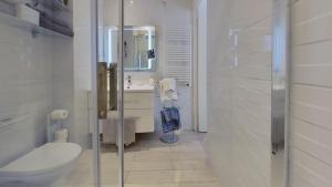 马赛马赛乐皮西亚斯港口公寓的一间带卫生间、水槽和镜子的浴室