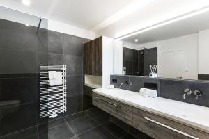 普夫龙滕Chalet am Breitenberg Appartement CB 12的一间带水槽、卫生间和镜子的浴室