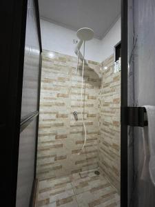 蒙特苏马Casa Lapa Delicias的带淋浴的浴室(带石墙)