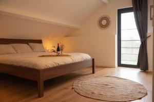 ZelemHuize Nassau的一间卧室设有一张大床和一个大窗户